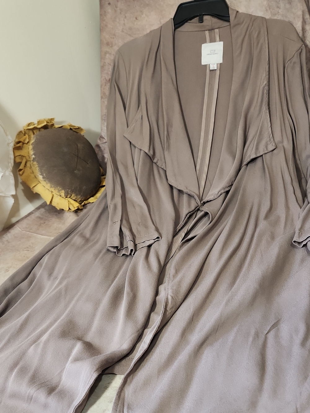 Thread & Supply Taupe Draped Women's Cover Up Jacket/Kimono